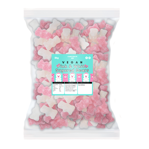 Candycrave Vegan Sugared Pink & White Bears - 2kg Bulk Bag
