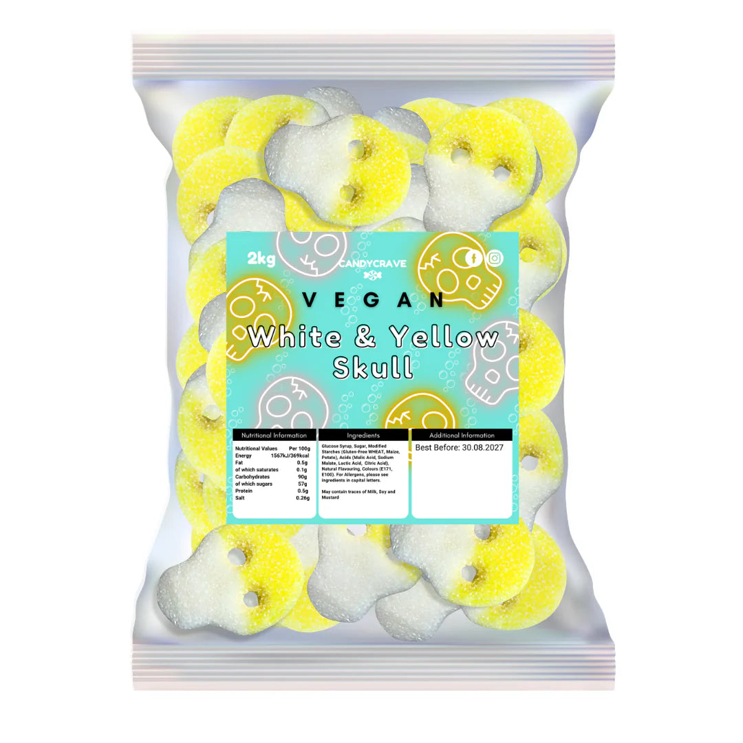 Candycrave Vegan Fizzy White & Yellow Skulls - 2kg