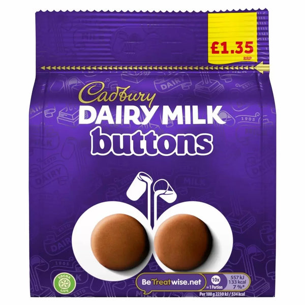 Cadbury Dairy Milk Buttons Chocolate Bag 95g PMP £1.35 - 10 Count