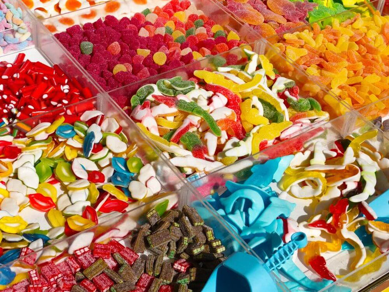 Selection of colourful pick and mix sweets