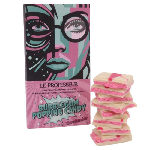 Le Professeur Bubblegum Popping Candy Chocolate 90g - 12 Count