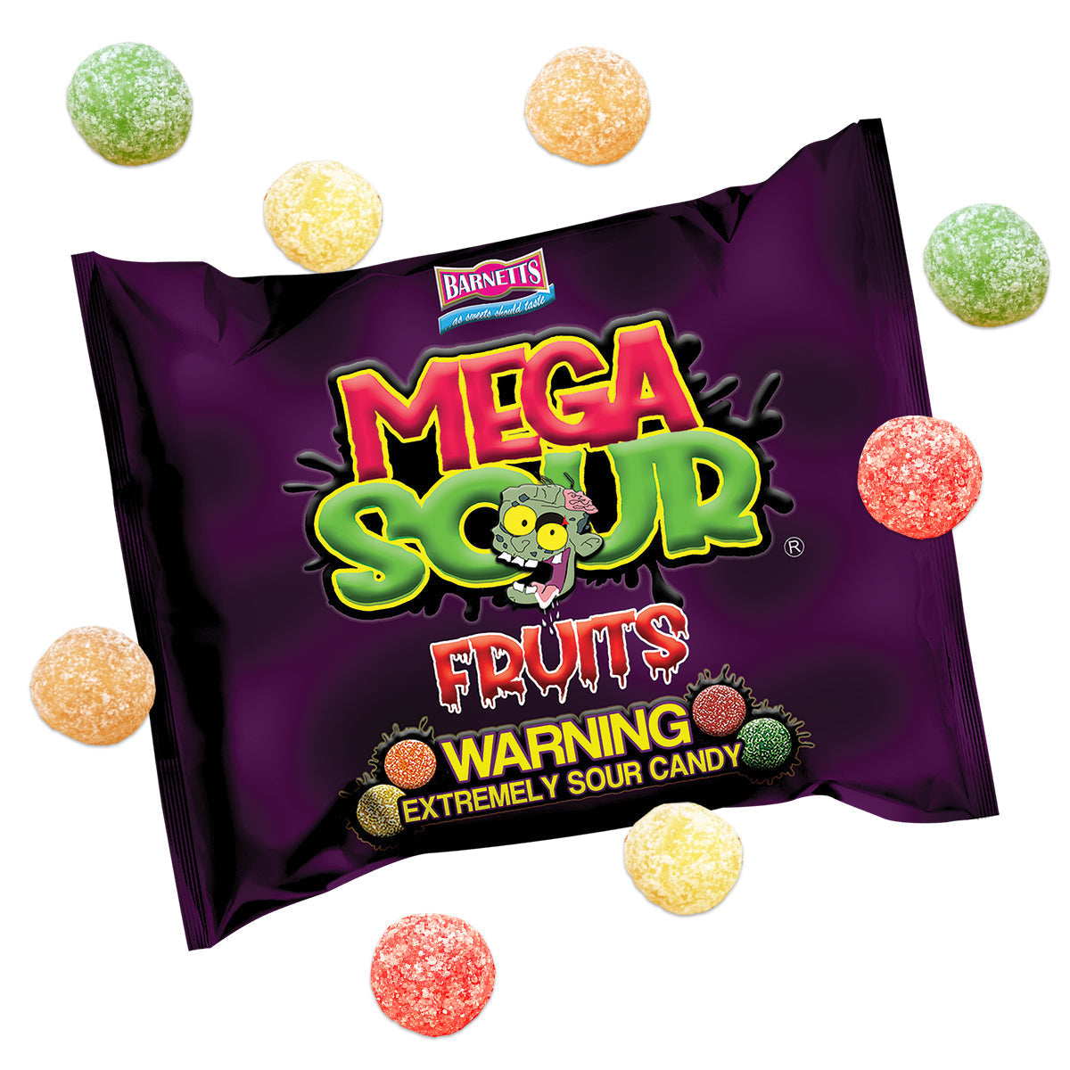 Barnett's Mega Sour Fruits Candy Bags 104g - 12 Count