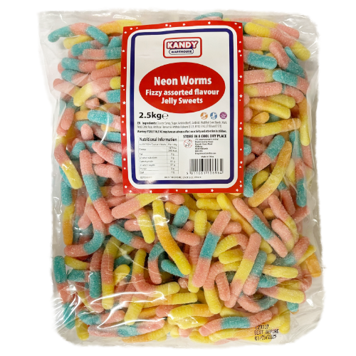 Kandy Warehouse Fizzy Gummy Neon Worms - 2.5kg *BEST BEFORE 03/05/25*