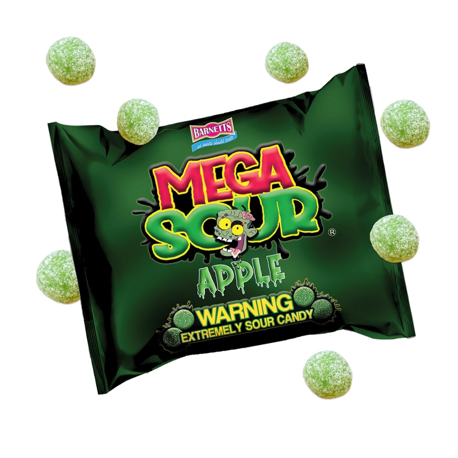 Barnett's Mega Sour Apple Candy Bags 104g - 12 Count