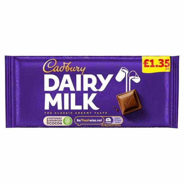 Cadbury Dairy Milk Chocolate Bar 95g PMP £1.35 - 22 Count
