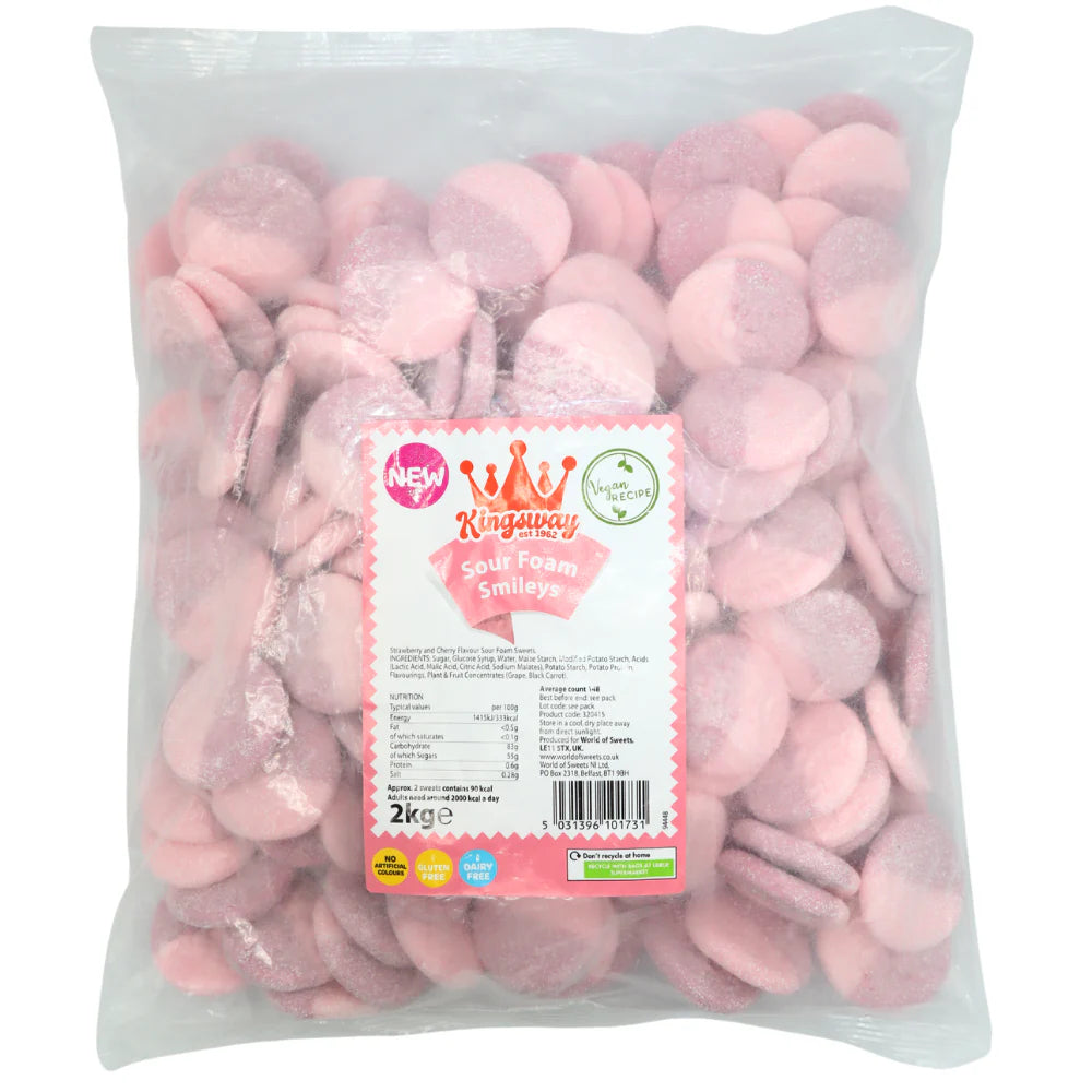 Kingsway Sour Strawberry & Cherry Foam Smileys - 2kg