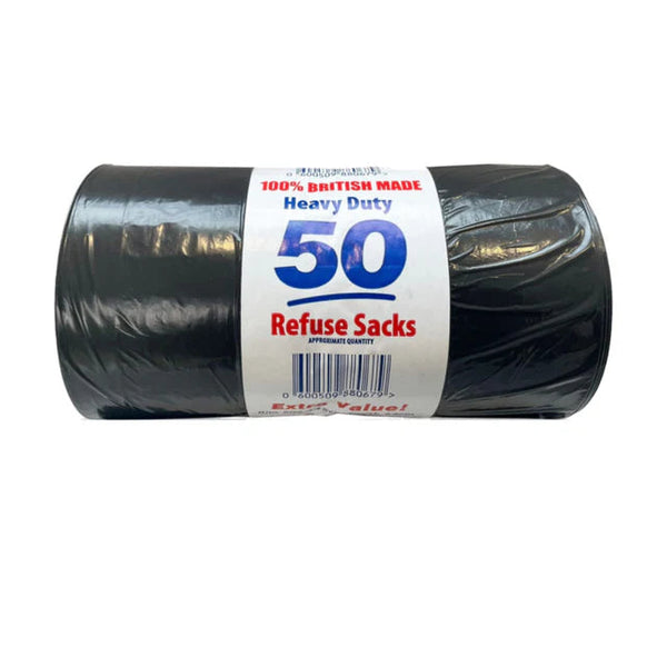 Heavy Duty Black Bin Bags Refuse Sacks - 50 Count