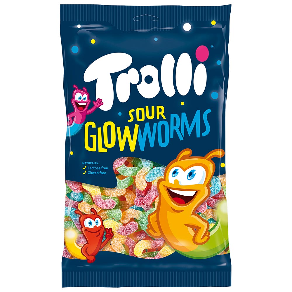 Trolli Sour Glow Worms Bags 100g - 24 Count