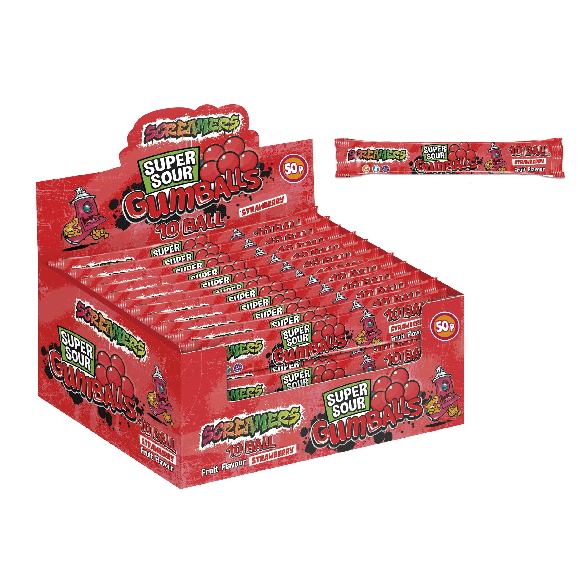 Zed Candy Screamers Strawberry 10pk Gumball 54g - 24 Count