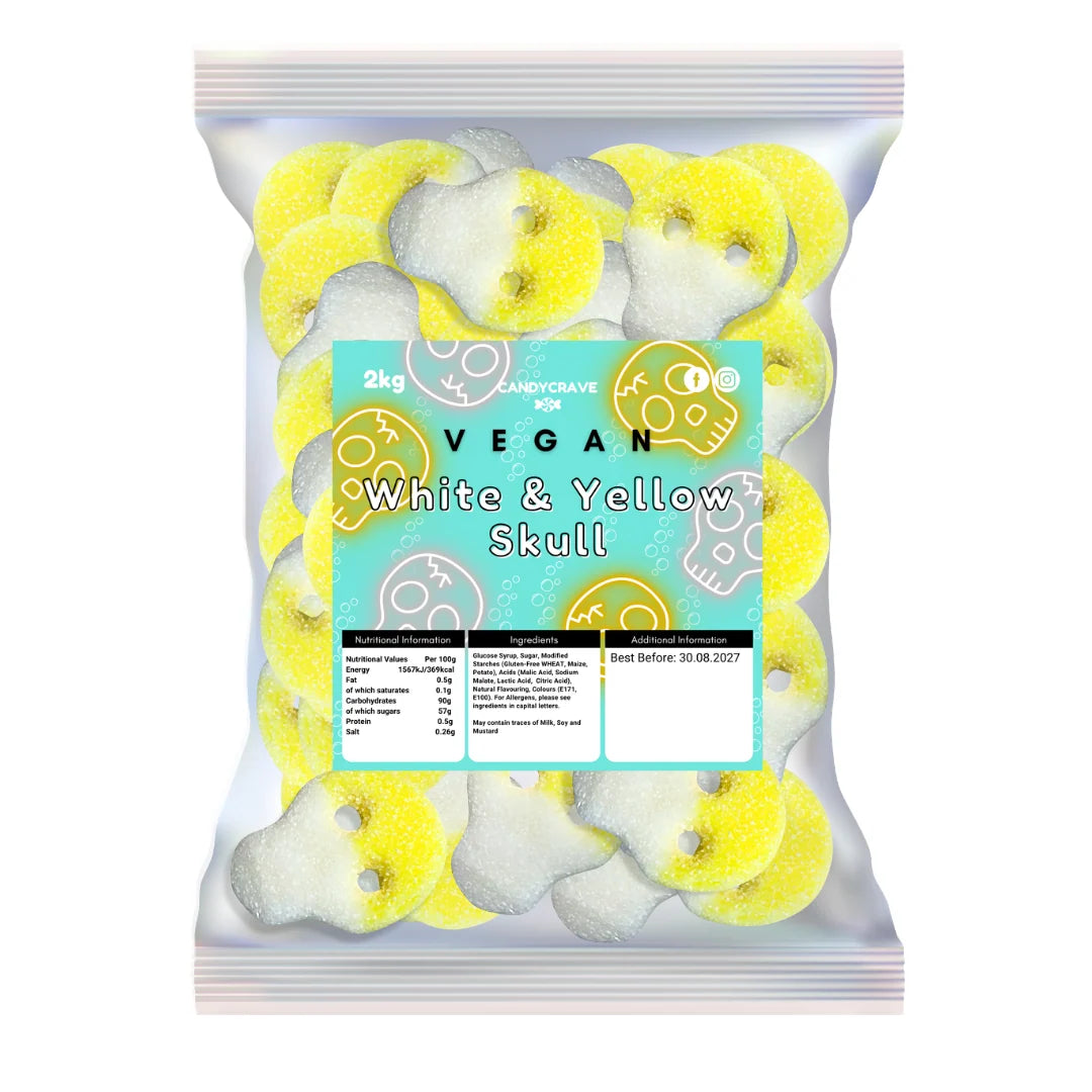Candycrave Vegan Fizzy White & Yellow Skulls - 2kg