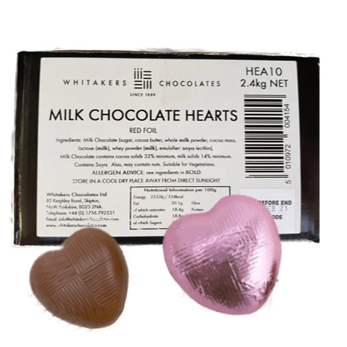 Whitakers Pink Foiled Chocolate Hearts - 1kg Bulk Bag