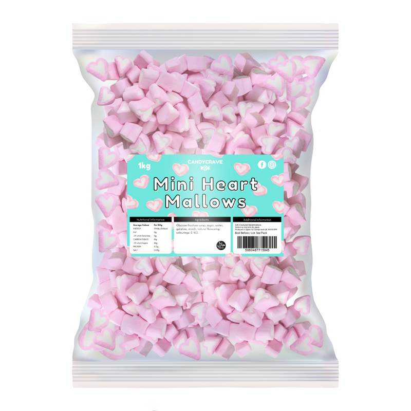 Candycrave Mini Heart Mallows - 1kg Bulk Bag