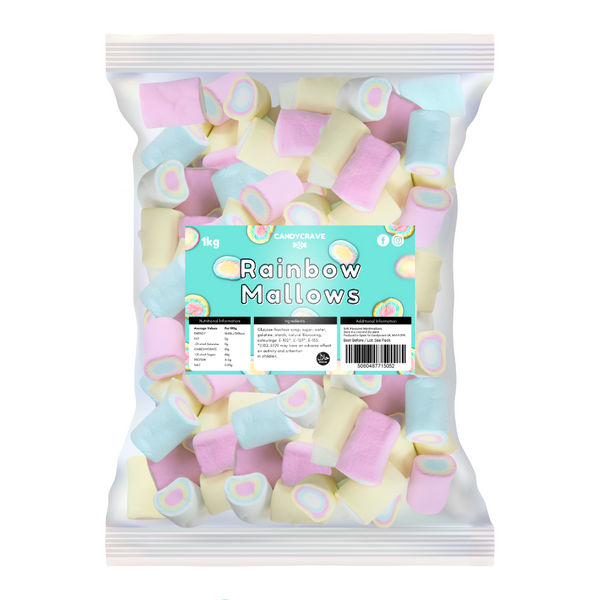 Candycrave Rainbow Mallows - 1kg Bulk Bag
