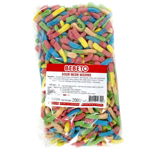Bebeto Halal Sour Neon Worms - 2kg