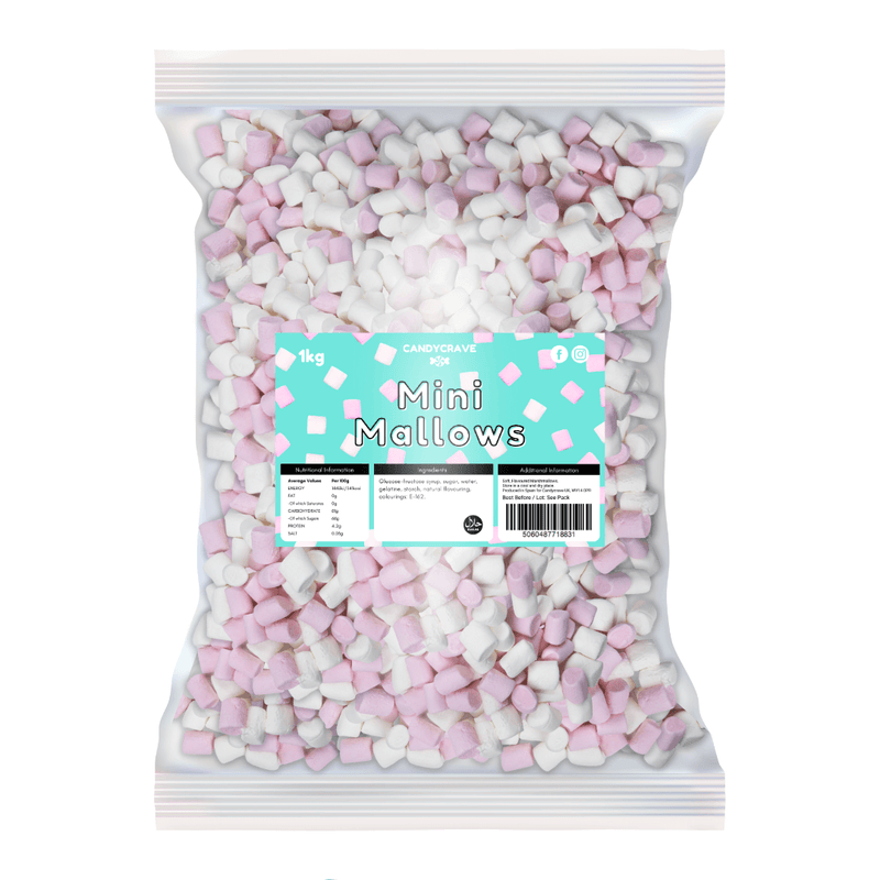 Candycrave Pink & White Mini Mallows - 1kg Bulk Bag
