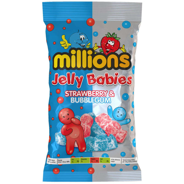 Millions Strawberry & Bubblegum Jelly Babies - 10 Count