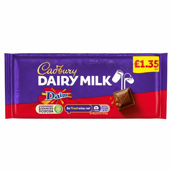 Cadbury Dairy Milk Daim Chocolate Bar 120g PMP £1.35 - 18 Count